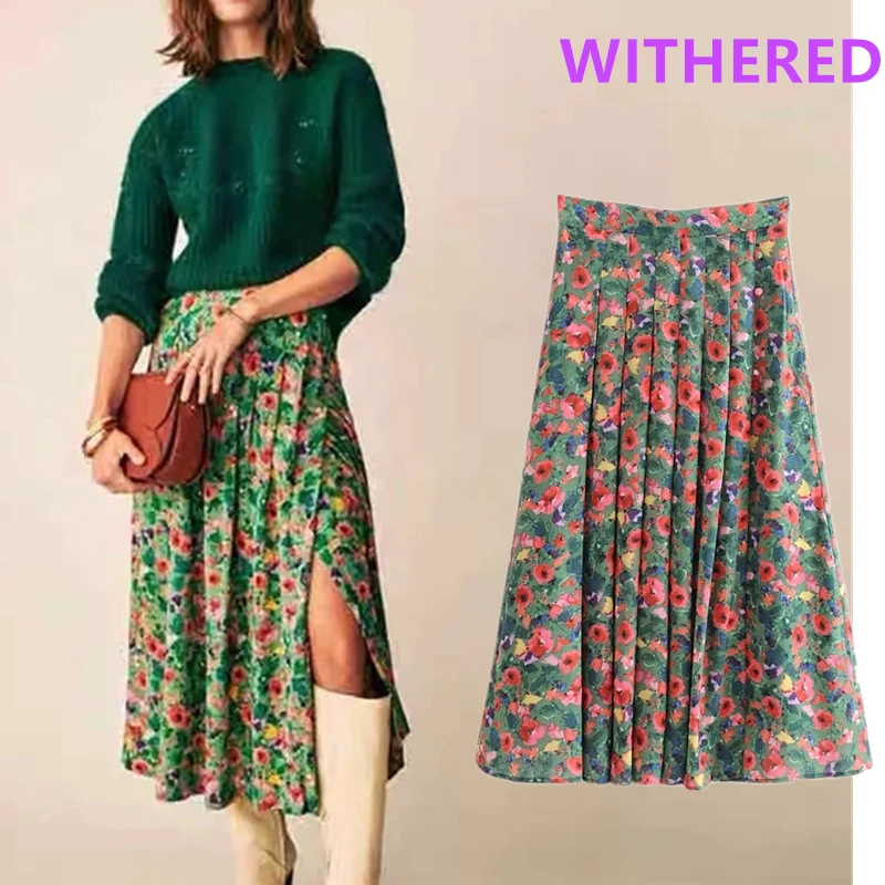 Elmsk faldas mujer moda ins bogger Engleska vintage suknje, ženske cvjetni print nabrane vilica visokim strukom ženska suknja duga