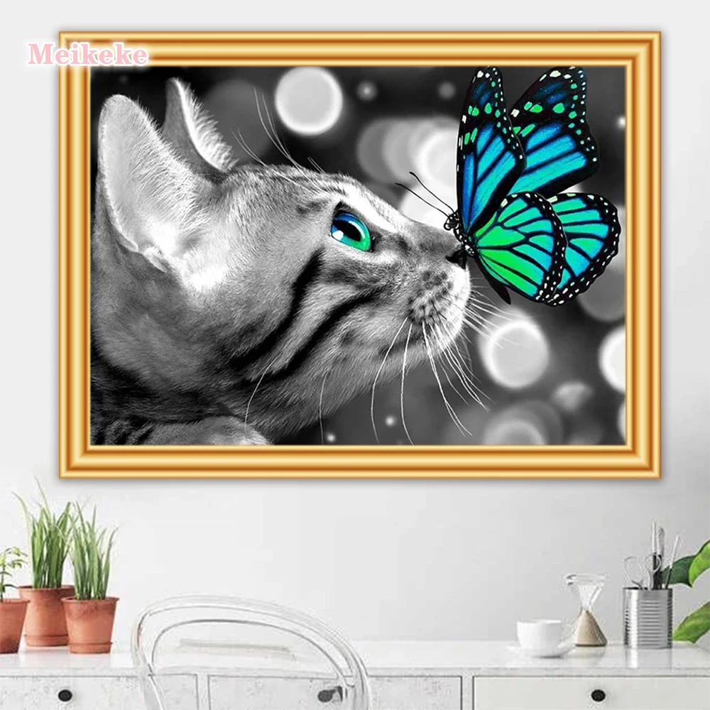 5D DIY Diamond Slika Mačka Leptir Vez Križem Potpuna Bušilica Trg Okrugli Vez Mozaik je Umjetnička Slika Crystal Home Dekor Poklon