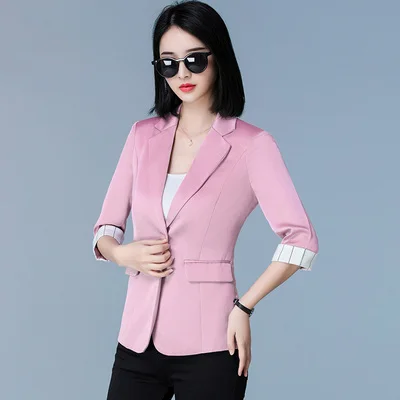 Korejski Trendy Ženske Kratke Blazers i jakne s Obitelji rukavima, Roza Odjeća 4xl, Elegantan ženski Kaput