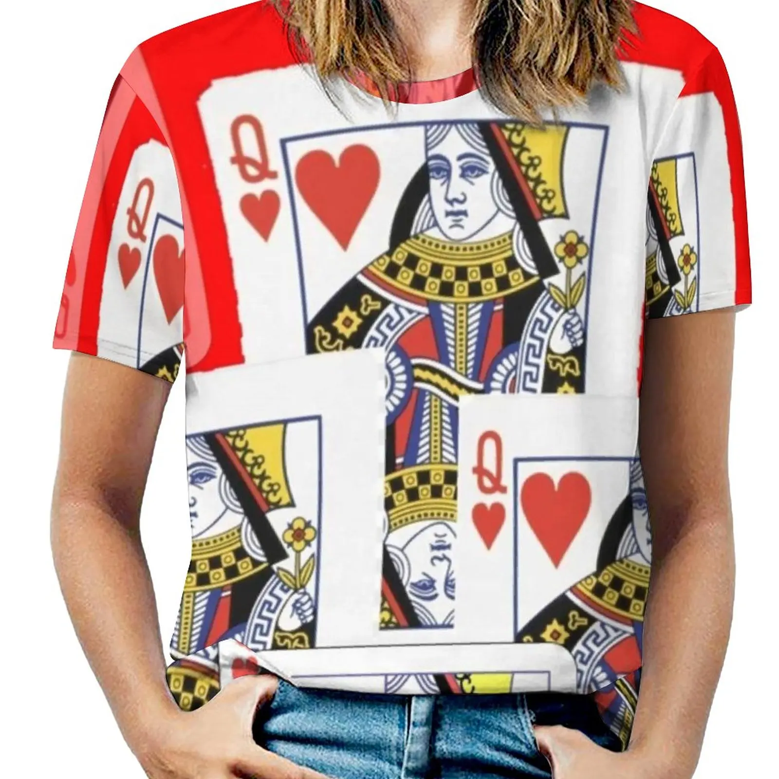 Poker Karte Majica Crvena Kraljica Srce Hip Hop Prevelike Majice S Kratkim Rukavima Svakodnevne Ženske Majice Ljetne Majice S Po Cijeloj Površini