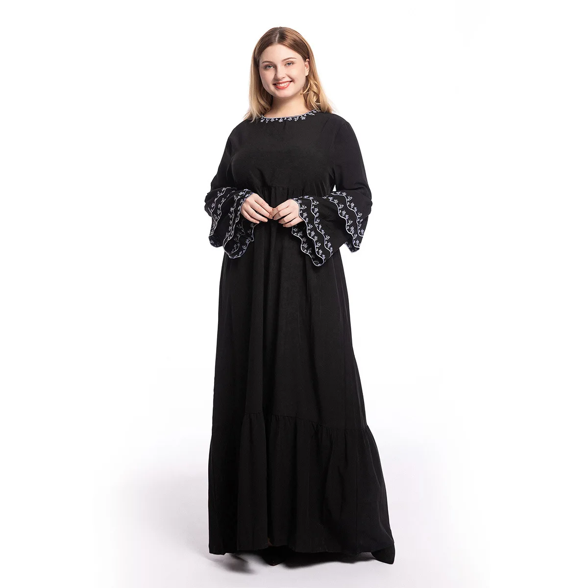 Abaya Dubai Lider prodaje, Europska i Američka Moderan Haljinu s Rukavima-latica, Dugih Rukava, s Vezom, Приталенное muslimansko haljina