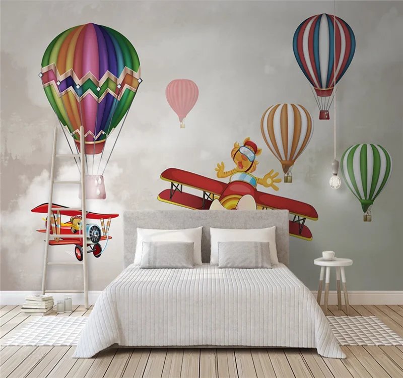 Pojedinačne velike zidne tapete, u skandinavskom stilu jednostavan мультяшный avion identitet balon dječja soba pozadina zida