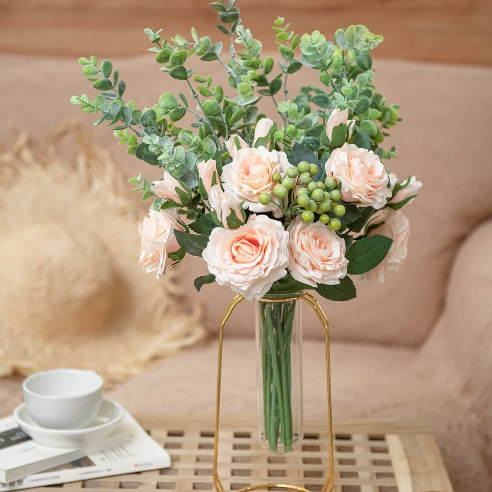 INS Buketi Ruža Eukaliptus Umjetno Cvijeće za Vjenčanje Zid Lažni Cvijeće Ukras Kuće