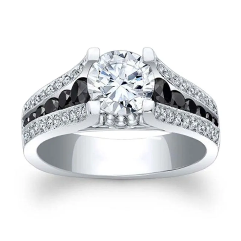 Modni Geometrijske Linije Dizajn Crna i Bijela Kubni Cirkonij Kamen Prstena Za Žene Klasična Moda Vjenčanje Nakit Zaručnički Prsten