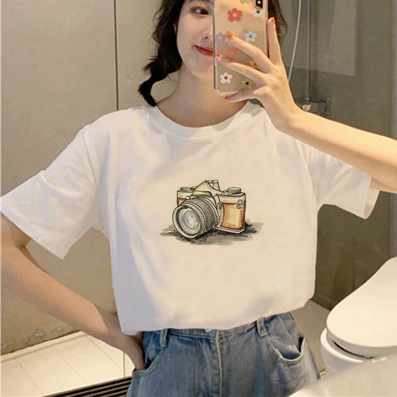 Kawaii Majica Kratkih Rukava S po cijeloj površini fotoaparata, Кавайная Grafička Ženska t-Shirt, Ženska t-shirt, Ženska Odjeća