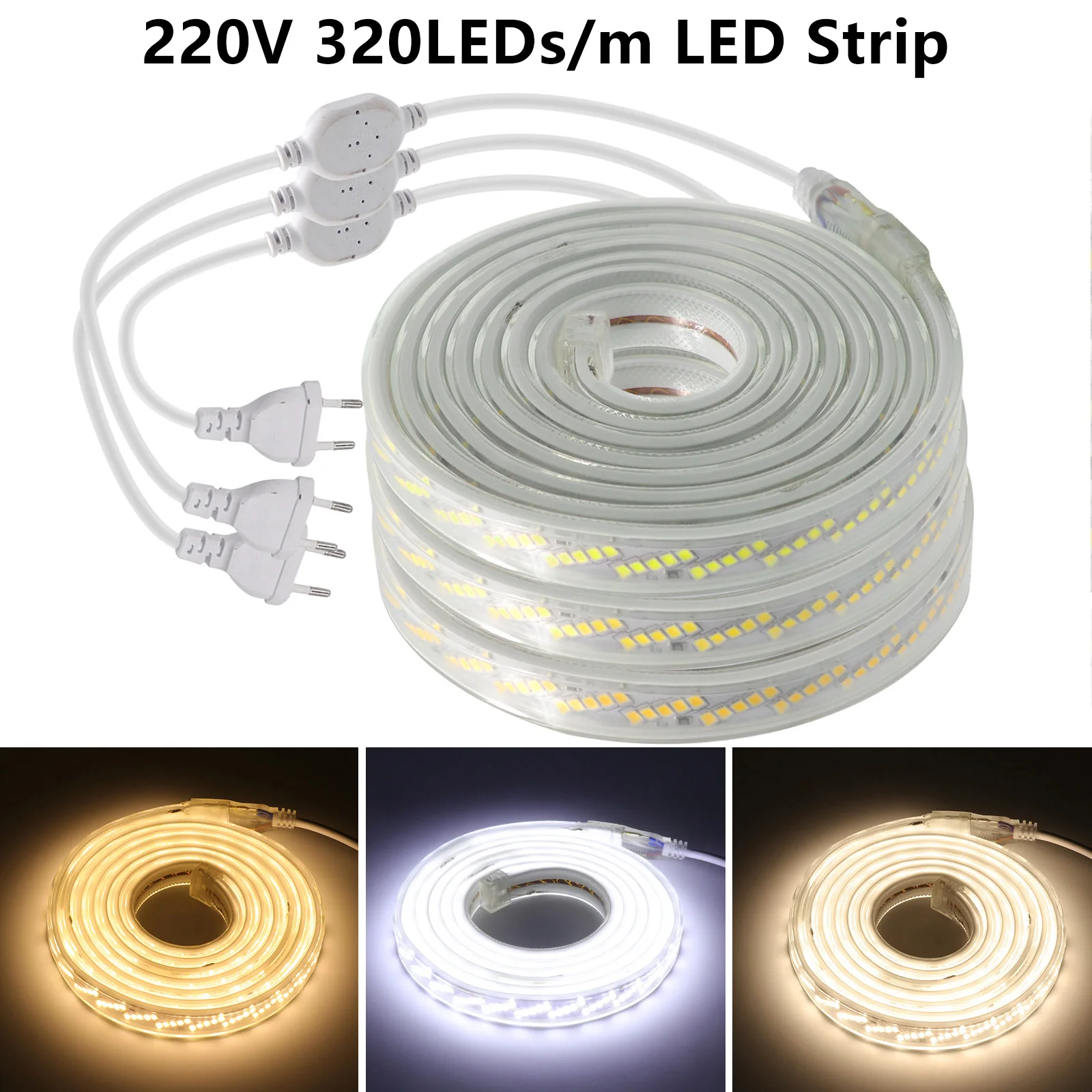 AC 220 U Super Svijetle Led Traka SMD 2835 320 led S/m Vodootporni Vanjski Lampa Fleksibilna Led Traka sa EU/UK Nožica