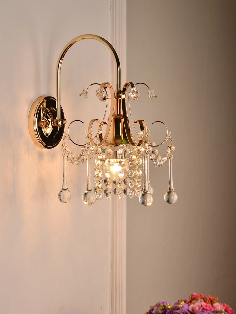 Američki country kristalnu zidne lampe noćni lampe zidne lampe za spavaće sobe zlatni led dekorativna svjetiljka od kovanog željeza s jedne i dvaput glavom