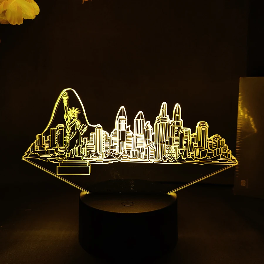 New york led lampa sa Napajanjem iz USB, Kreativna Ukras Za Dom, 3D Iluzija Atmosfere, Lampe za čitanje s Daljinskim upravljačem Lava Base