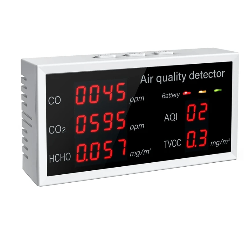 5 u 1 Multifunkcionalni Monitor kvalitete zraka S led Zaslon Detektor Onečišćenja Zraka Za CO/CO2/HCHO/AQI/TVOC Vanjski Unutarnji