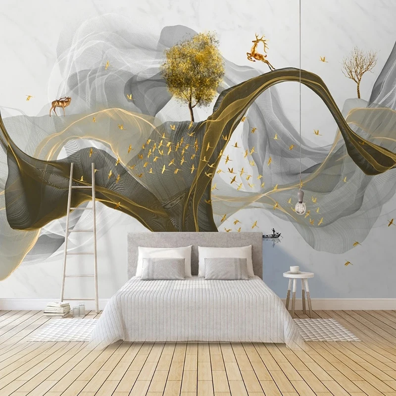 Custom Foto 3D Tapete Zidne Freske Zlatni Dim Linije Moderna Estetika Freska Dnevni boravak Spavaća soba Kauč Tv Home Dekor pozadine