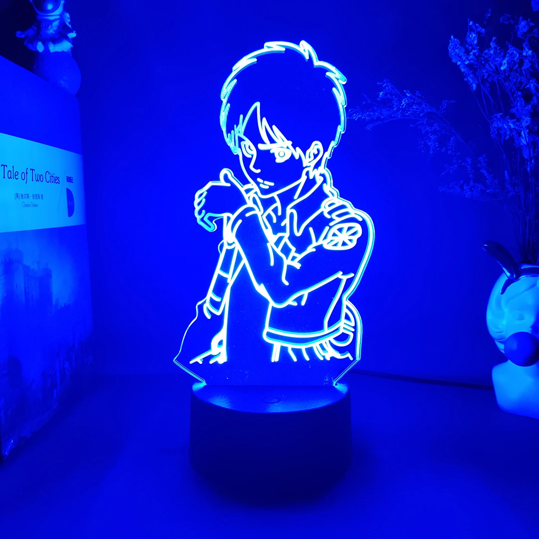 Anime Napad na Titans Figurica Eren Yeager 3D noćno svjetlo Dječje sobe Dječje Noćni Ormarić Manga Art Rasvjeta Soba Dekor Blagdanski Dar