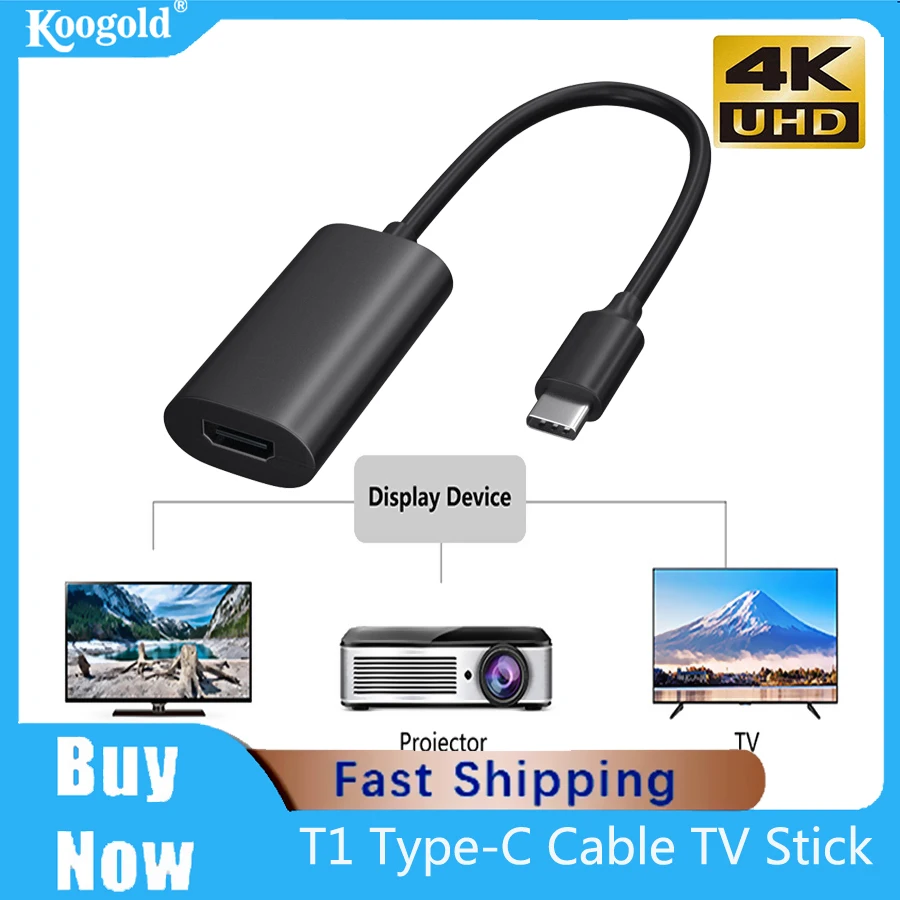 Koogold T1 4k TV Stick Za Android, iOS, Mac i iPhone Modni Tanak Kabel USB Type C NA HDMI Žični Sampler Zaslona Видеопередатчик