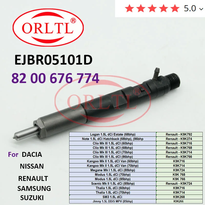 ORLTL Originalni Gorivo Injektor EJBR05101D 8200676774 Dizel za RENAULT NISSAN SAMSUNG Kangoo Mk II 1.5 L dCI Kombi (70 l. s.)