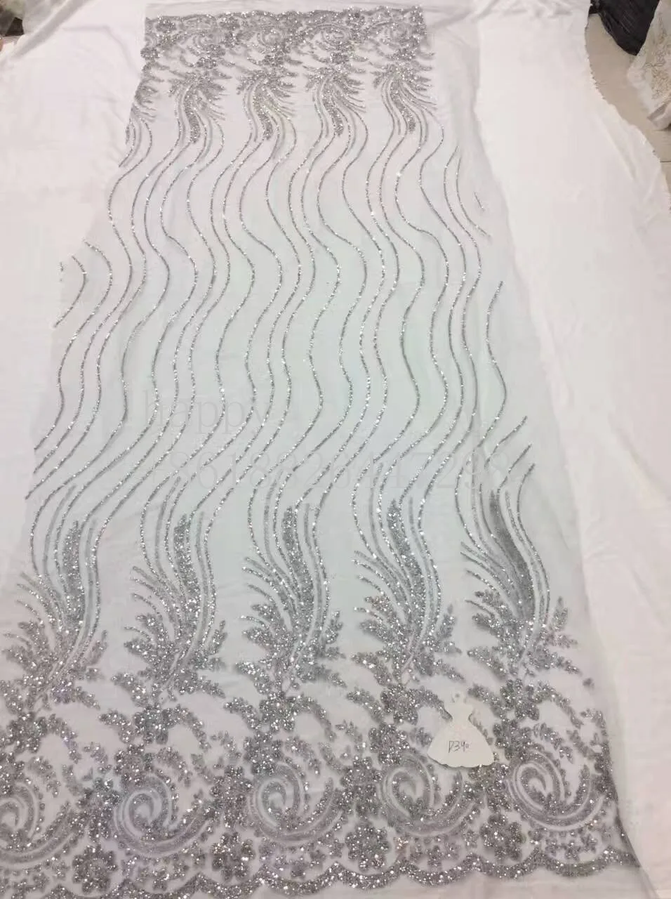 srebrno-siva добби ručno tiskanje, sjajna afrička indijski čipka tkanina za vjenčanje haljina/večer haljine/zurke, H-8745