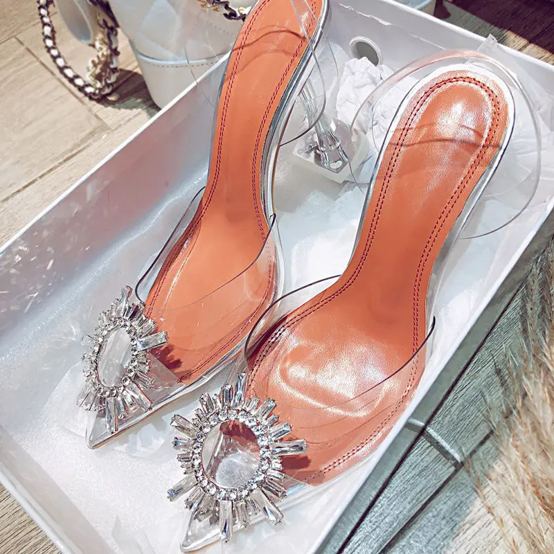 Ženske cipele-brod sa štrasom Na visoku petu-ukosnica, ljetni Modni Prozirne Sandale 2021, Nove Svadbene Cipele Sa štrasom, Zapatos Mujer