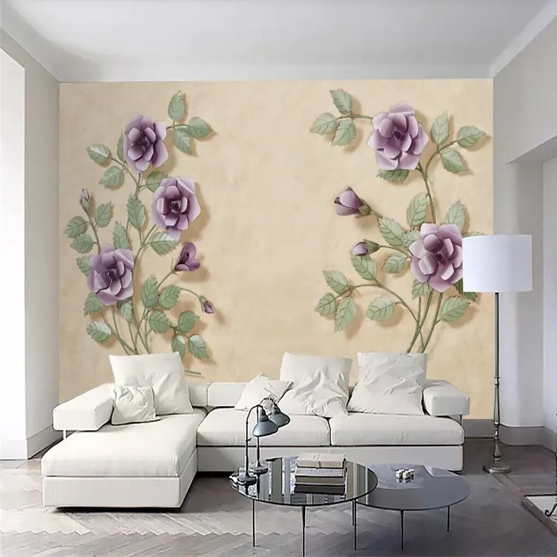 3d trodimenzionalni ljubičasta ruža pozadinski zid profesionalna proizvodnja freska visoko kvalitetne obloge tapete