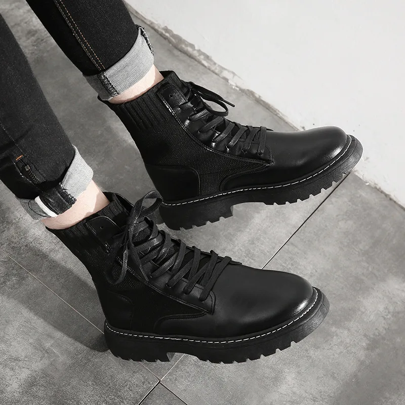 Cipele Martin/ muški modni novi svestrani crne kožne cipele srednje dužine u britanskom stilu, koreanska verzija trend univerzalna cipela s visokim берцем