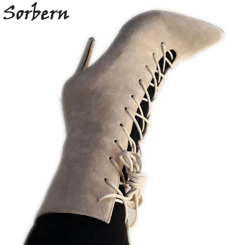 Sorbern/boots kaki; ženske dizajnerske cipele na visoku petu sa oštrim vrhom; ženske kratke čizme na ukosnica; zbirka 2019 godine, cipele na munje; Veličina 10