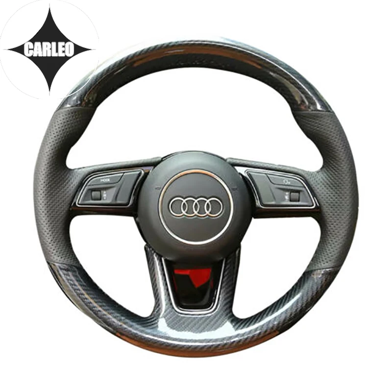 DIY Auto-Torbica na Volan za Audi A5 Crna 5D od Karbonskih Vlakana i Prirodnih Perforirane Kože, običaj Držač za Ručne Linije