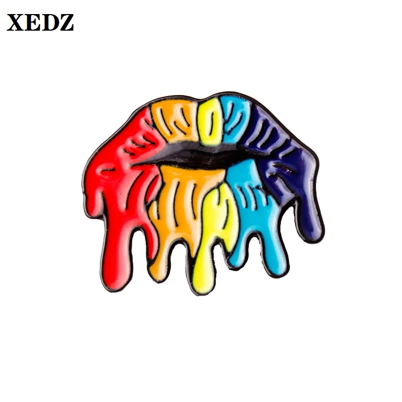XEDZ rainbow tekućina za usta slina metalni эмалевая pin zabavna osobnost usne sluz dječji poklon ruksak ikonu zlatar broš