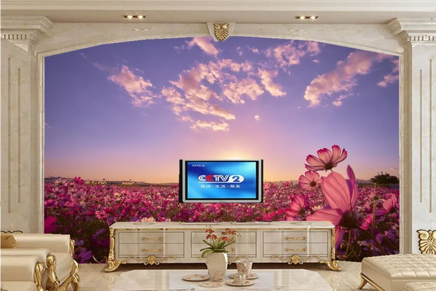 Običaj 3D freske, polja Biljaka zalaske sunca i svitanja Nebo Priroda Cvijeće desktop, dnevni boravak kauč na TV zida spavaća soba papel de parede