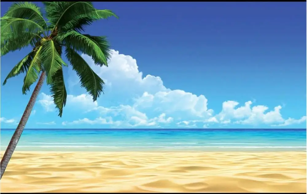 Custom pozadine za zidove 3 d zidne tapete, Plavo nebo, bijeli oblaci, morska plaža, jednostavan morski pejzaž pozadinski zid u dnevnom boravku