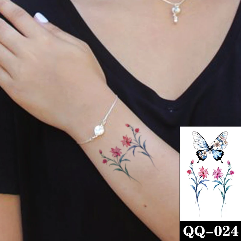 Leptir Vodootporne Privremena Tetovaža Oznaka Boje Cvijeća Dizajn Lažne Tetovaže Tattoo Flash Ruka Vrat Body Art za Žene Djevojka