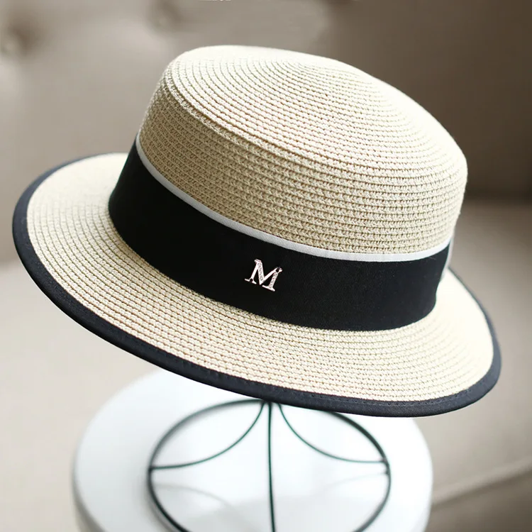 Bijeli slamnati šešir u britanskom stilu, ženska mali šešir, ljetna kapa s ravnim poljima, солнцезащитная šešir s malim poljima
