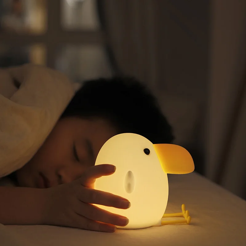 Noćni Silikonska Lampa za Spavaće sobe, Dječje Poklon Ptica, Led noćno svjetlo, Senzor, 2 Boje, Timer Podesiv Svjetline, USB Punjiva