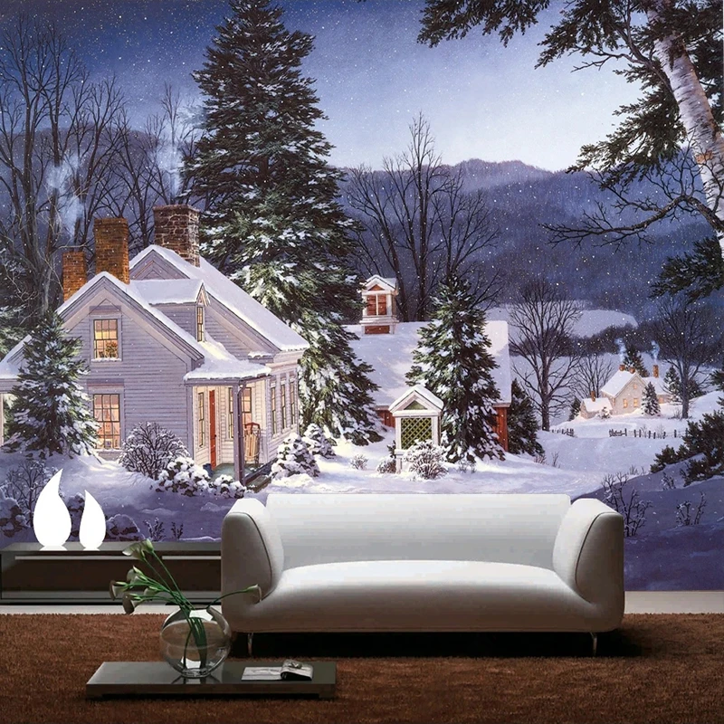 Običaj Freske Foto Tapete Lijepa Slika Uljem Snow Kuća Zidno Platno Restoran Caffe Pozadina Home Dekor 3D Papier-Mache