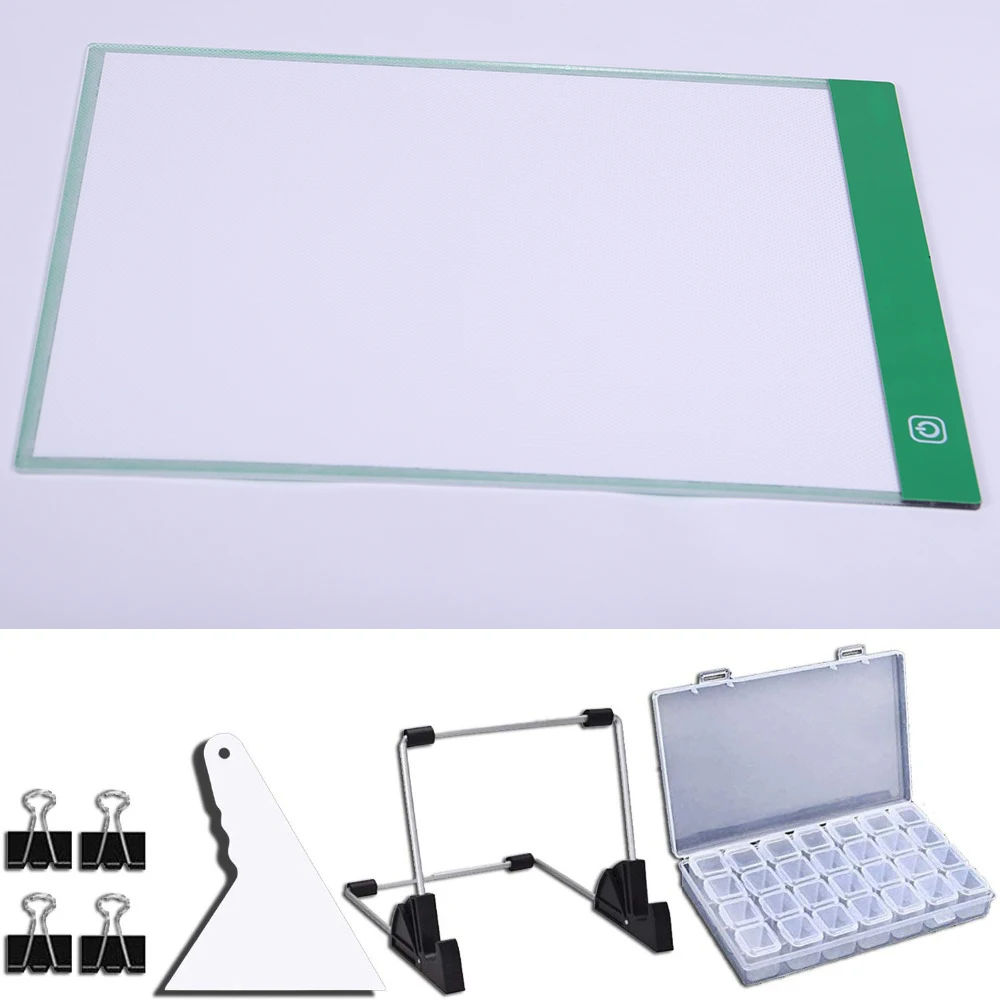 Led svjetleći panel formata A4 za diamond slikarstva, komplet svjetlo ploča s napajanjem USB, podesiva svjetlina s odvojivim postoljem i klipovi