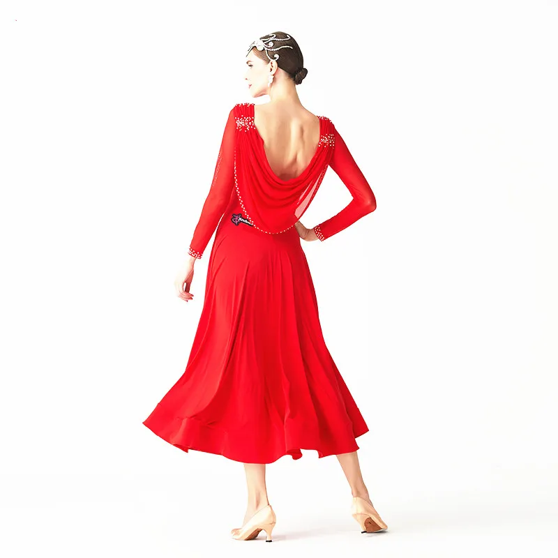 Vijesti 2022 godine crveno loptu haljina standardna odjeća za ballroom ples natječaj plesa crvene haljine Valcer-M-19309
