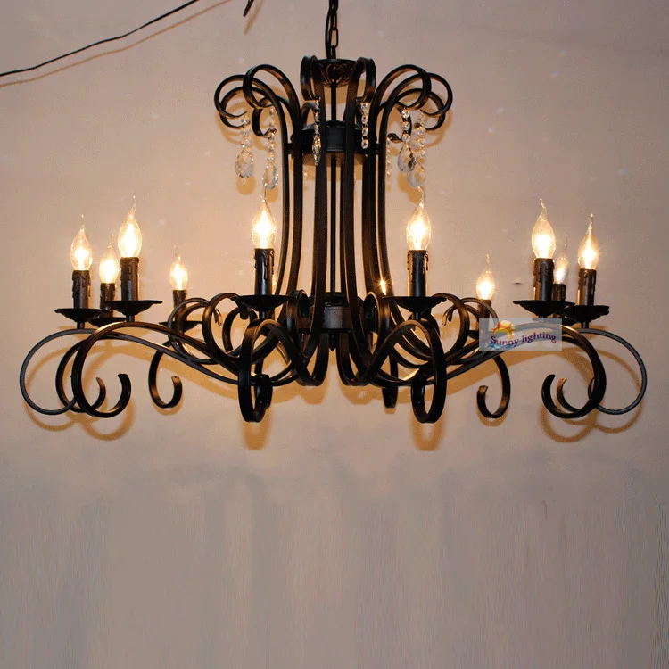 Restoran Crna kristalnim lusterima plafonjere 12 svjetla svijećnjak lampa Villa hotel dnevni boravak luksuzna željezna luster
