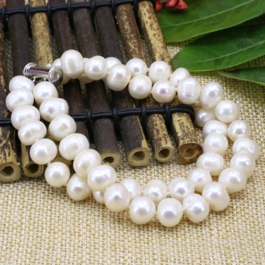 Prirodni bijeli 8-9 mm srednji krug biserne perle 2 broj strand narukvice, narukvica za žene ovjes veleprodajna cijena nakit 7,5 cm B3178