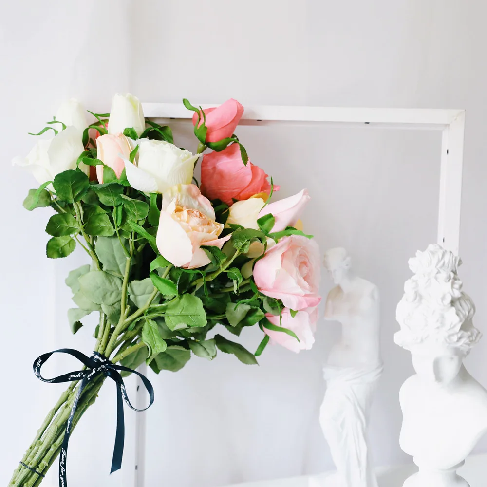 Jedna Grana Ruže Umjetno Cvijeće Lažni Biljke Vjenčanje Cvijet Zidni back-end Nakit Home Zaslon Cvjetni DIY Vijenac