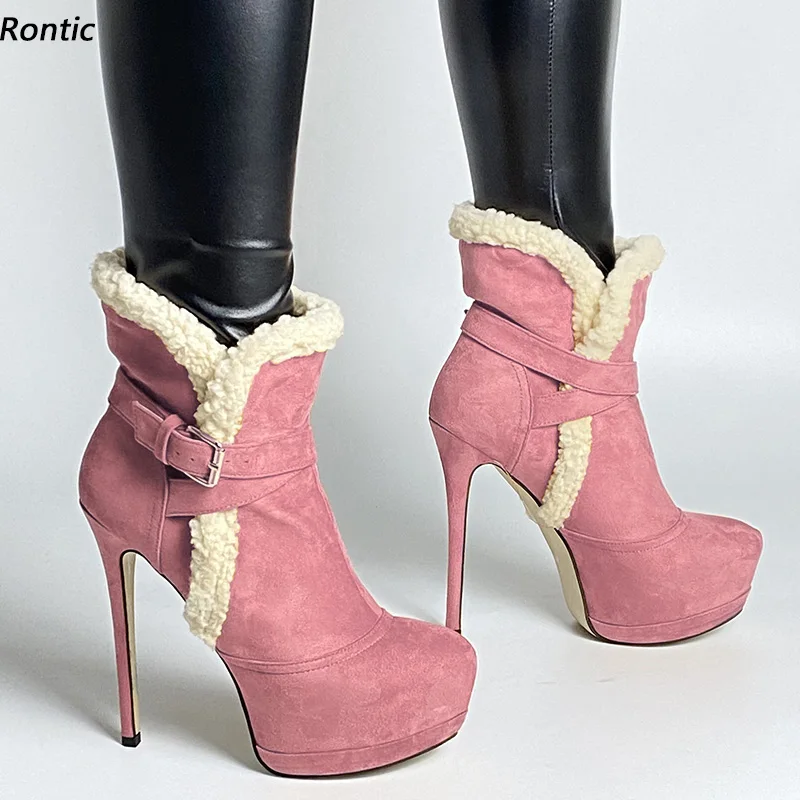 Rontic/novi trendi ženski zimske čizme na platformu, ukusan čizme na ukosnica s okruglim vrhom, prekrasna casual cipele i 10 boja, veličine SAD 5-20