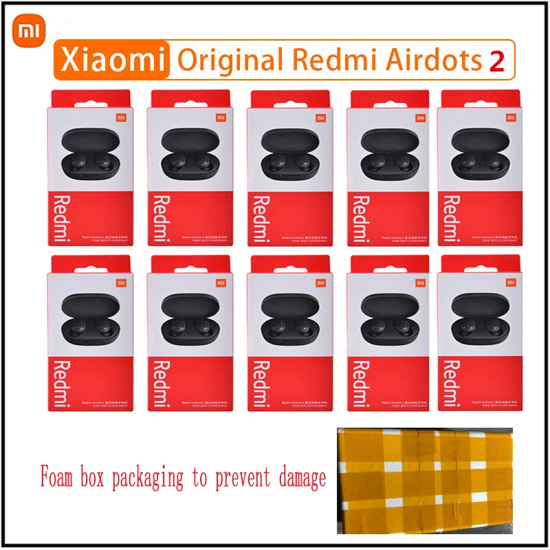 10 kom./lot, Originalni Bežične slušalice Xiaomi AirDots 2 TWS Blutooth, slušalice Redmi AirDots 2 s Mikrofonom, slušalice s hands-free priključak, redukcija šuma