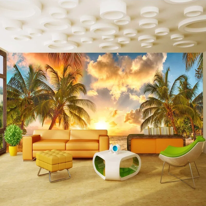 Bacal Prilagođene Zidni Mural Netkani Desktop Plaža Sunset Kokos Palma Priroda, Krajolik Slike, Pozadina Je Pozadina Za Dnevni Boravak