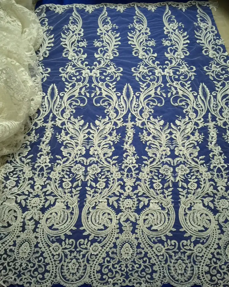 Off white шнуровка čipke vjenčanje tkanina moda francuska čipka 130 cm širina vez čipke seuqins čipke za vjenčanica