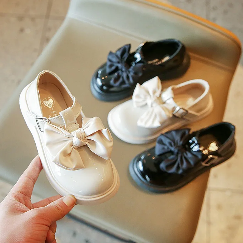 Nova Proljeće-jesen Cipele Princeze za Djevojčice od Lakirane Kože s Vrpcom, Elegantna Bež Crna Dječje cipele Mary Janes za Djevojke
