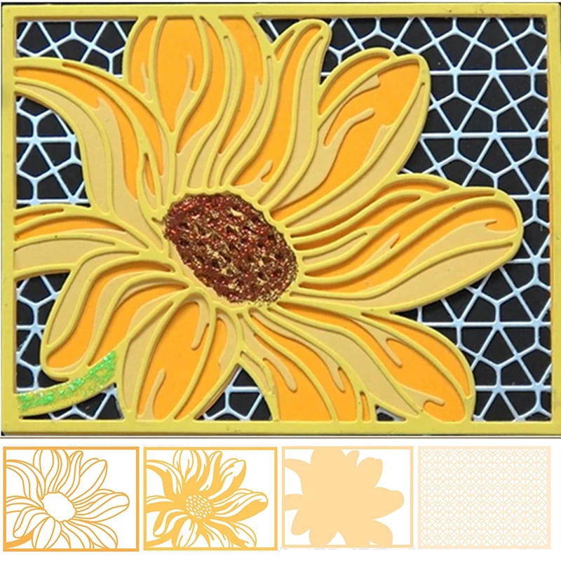 Predložak Divlji Suncokret Umrijeti Za Izradu Razglednica Cvijet + Uzorak + Okvir Metalni Rezanje Matrica Matrice 2020 Otiskivanje Obrt Kartice