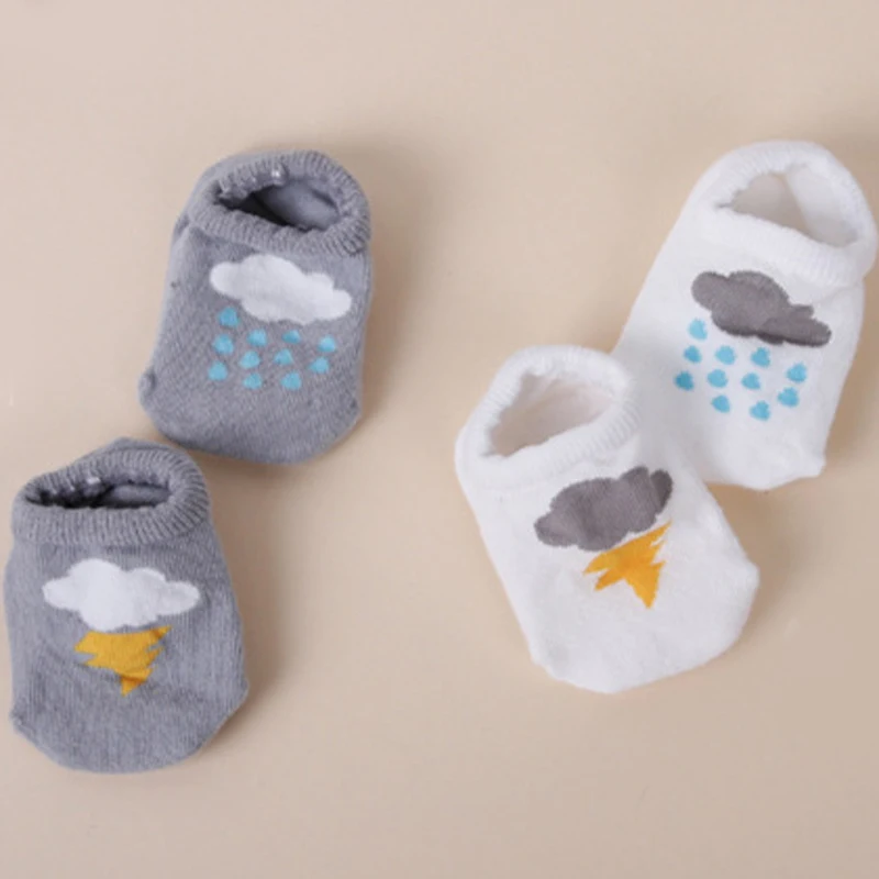 Topla 1 par, pogodan za 0-4 godina, Dječje čarape s uzorkom oluje i kiše, Нескользящие čarape-кораблики za novorođenčad, zimske čarape za novorođenčad od 100% pamuka