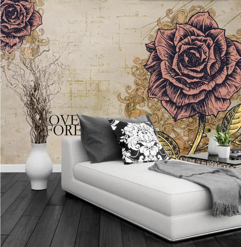 Običaj 3D freske,klasicni romantične ruže papel de parede, hotel cafe bar dnevni boravak kauč na tv zida spavaća soba desktop
