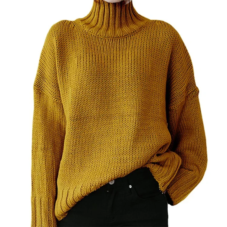 Ženski pletene pulover s visokim воротом i dugih rukava, pulover, običan vrhovima 2022, crna, zelena, žuta, bijela, siva, džemper оверсайз