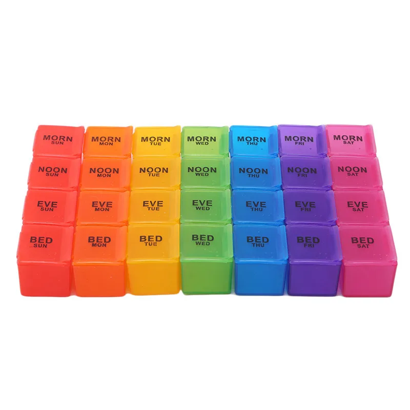 Prijenosni 28 Grid Kutija Držač za Tablete Tablete Torbica Za Pohranu Lijekova Organizator Zdrav Skrb Alat Rainbow Boja S Vrećom PU