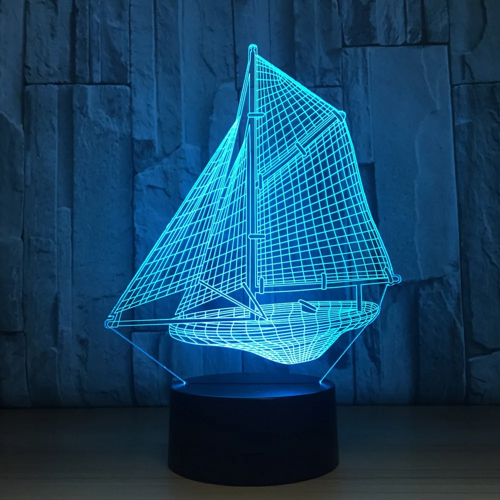 Novo 3D Jedriličarska Brod noćna Svjetla Lamparas Led zaslon Osjetljiv na Stol Lampe za 7 Boja Mijenja USB stolna Lampa Dječji Poklon Igračka Luminaria