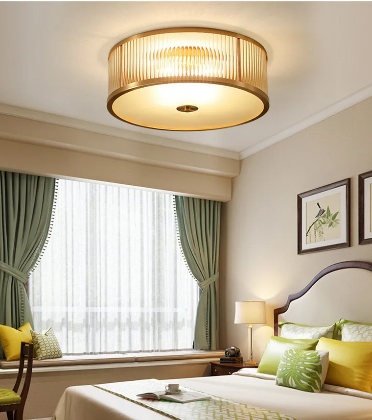 Američki bakar stropna svjetiljka, svjetiljka za spavaće sobe, europski stil, jednostavan luksuzni ambijent, dnevni boravak, blagovaonica, radna soba, lampa