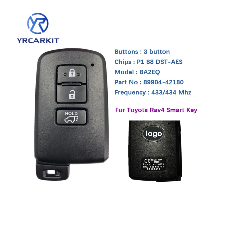 Pametni ključ Toyota Rav4 BA2EQ P1 88 DST-AES Čip 433 Mhz 89904-42180 89904-42321 3 gumb za pokretanje bez ključa