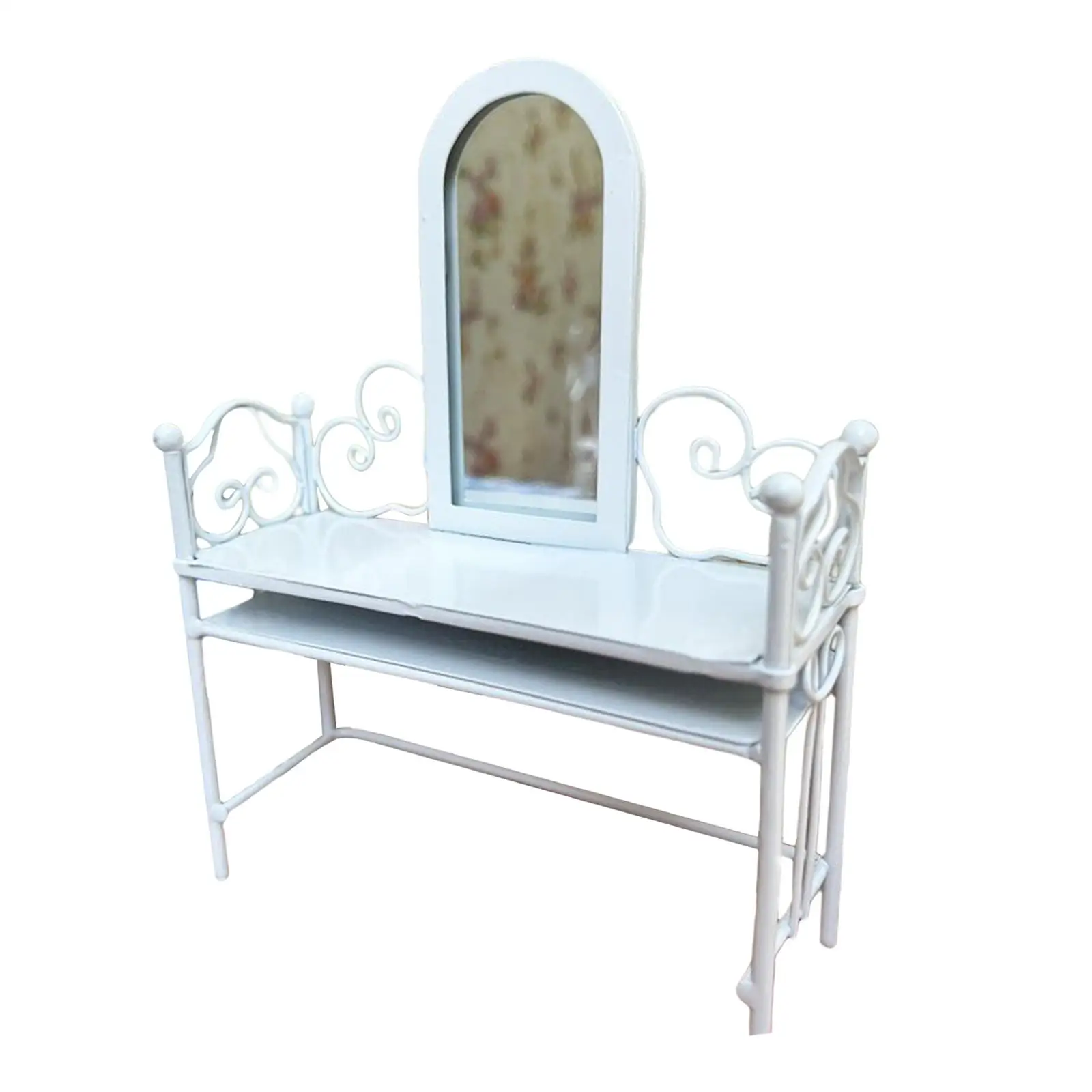 Modeliranje 1/12 Minijaturni Toaletni stol za dollhouse, s ogledalom, bijele Dekoracije fin izrade