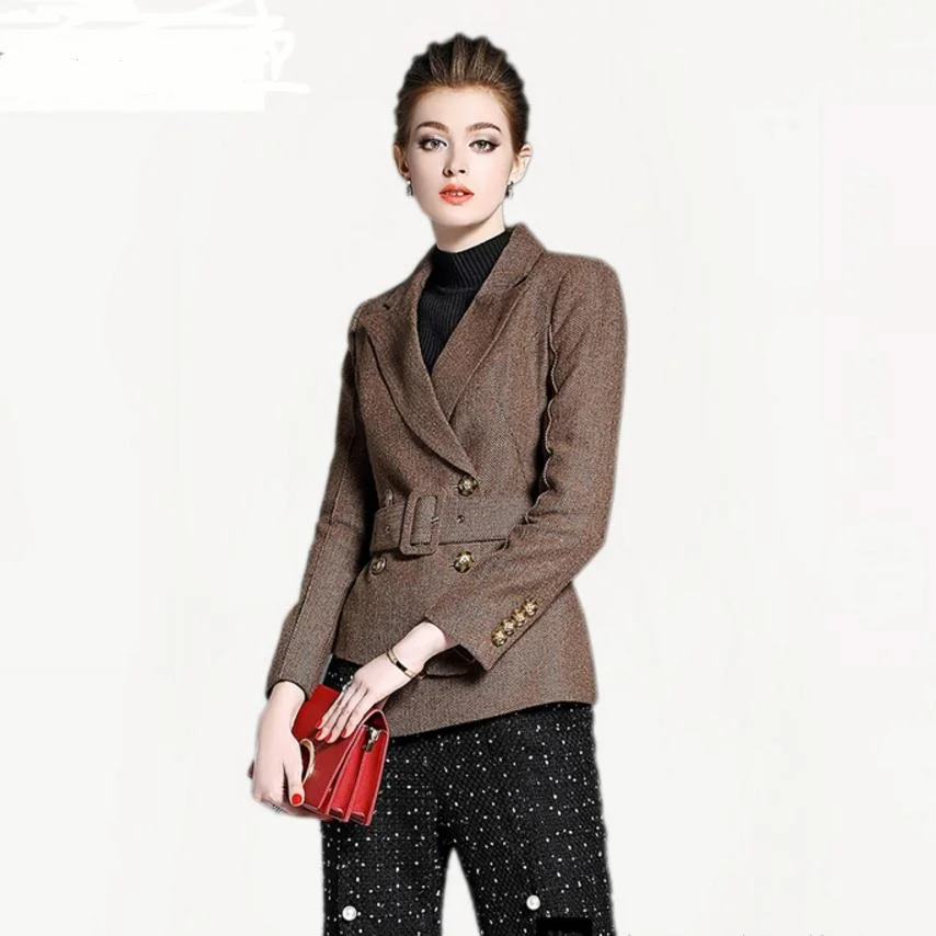 2020 Novi modni Korejski Tanki vuneni blazer, ženski jednostavan i elegantan двубортный Blazer i Odijela wj1918 s pojasom
